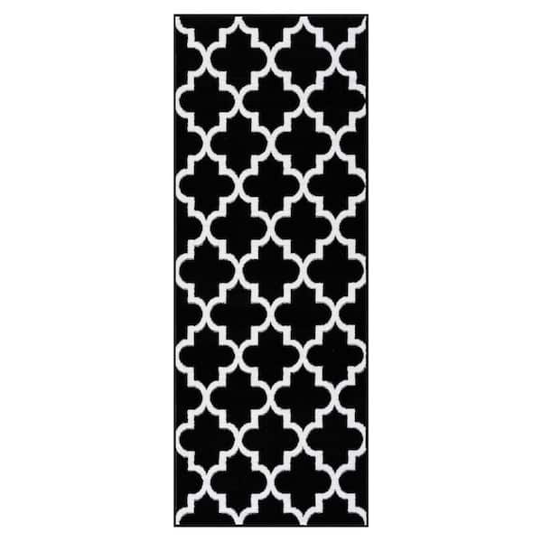 MSRUGS Trellis Collection Black 2 ft. x 6 ft. Polypropylene Runner Rug