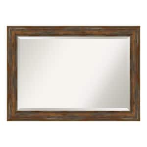 Alexandria Rustic Brown 42 in. x 30 in. Beveled Rectangle Wood Framed Bathroom Wall Mirror in Brown