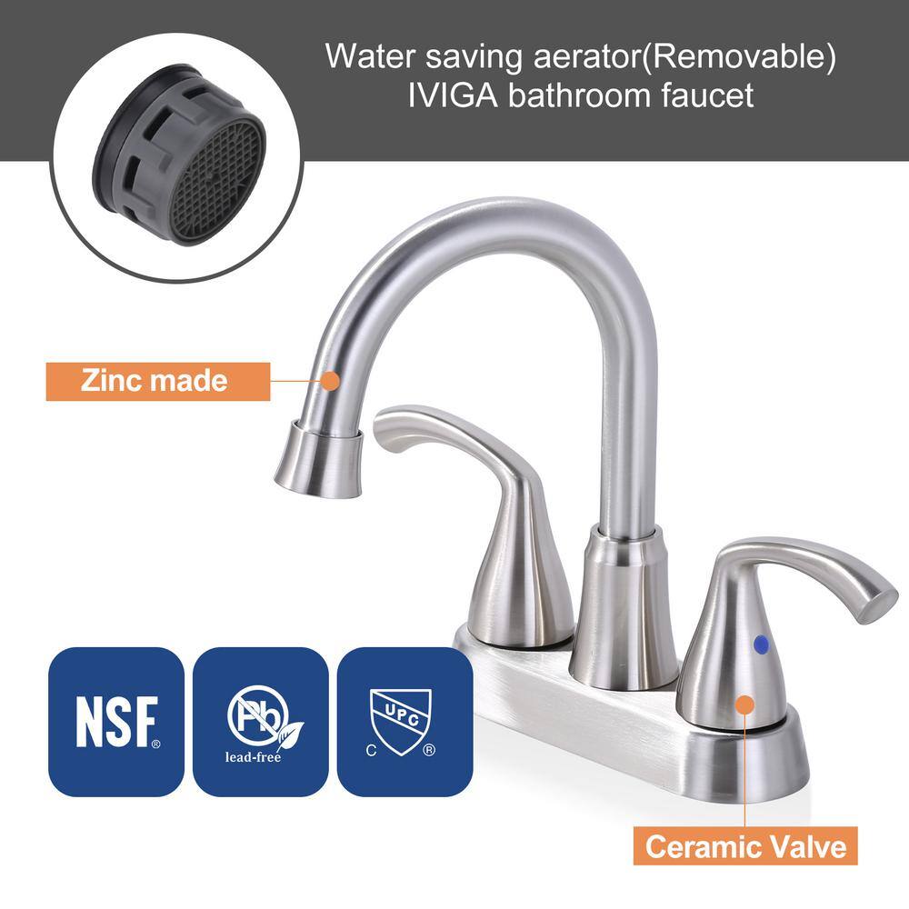 Brushed Nickel Double Handle High Arc Bathroom Faucet with Pop-Up Drain