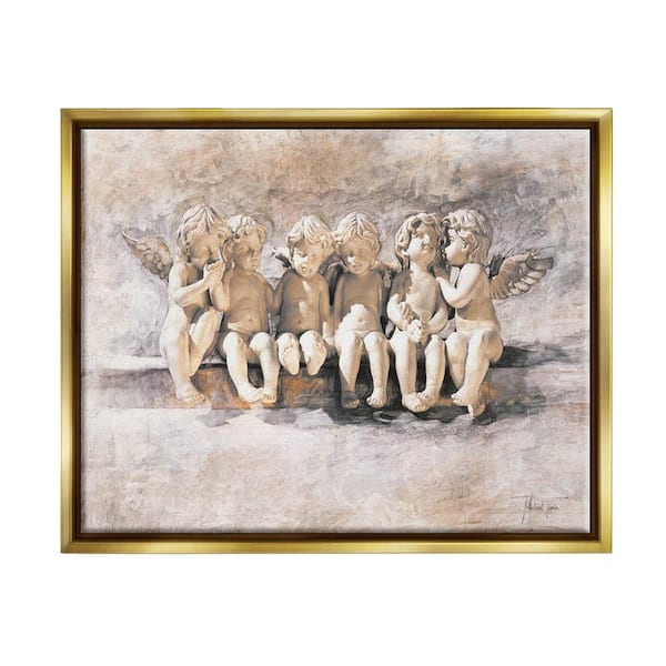 The Stupell Home Decor Collection Angels Chatting Religious Neutral Painting by Young and Proven Floater Frame Religious Wall Art Print 21 in. x 17 in.