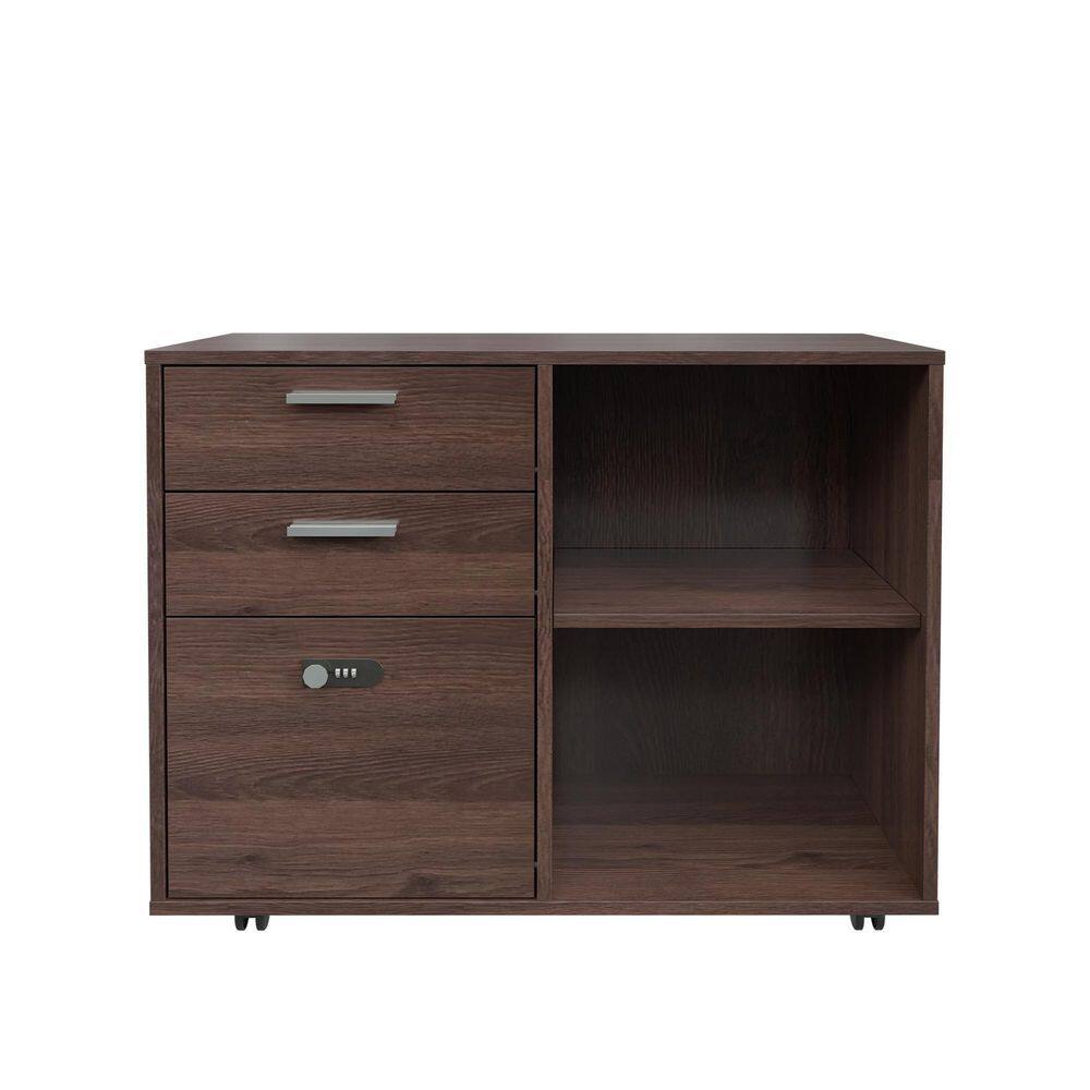 Kahomvis 32 In Brown Oak Movable File Cabinet With Password Drawer Wooden Office Storage Lock Jxy Lkw6 147 The