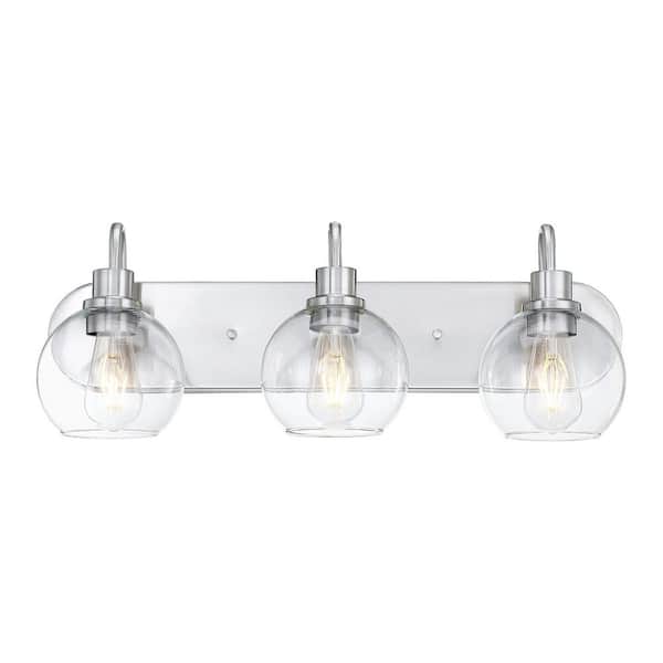 Hukoro 24 in. 3-Light Brush Nickle Finish Vanity Light with Clear Glass Shade