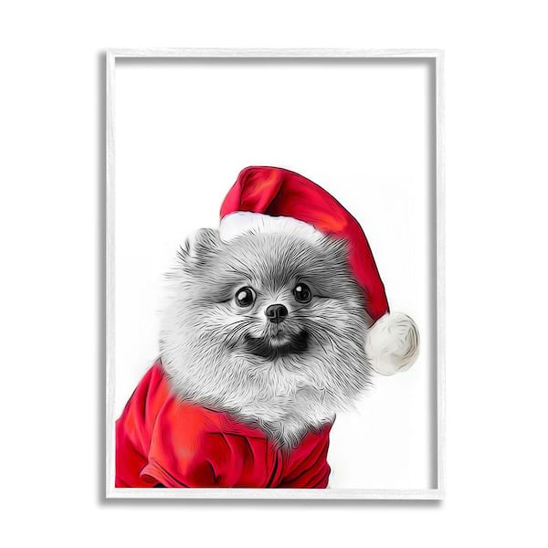 Stupell Industries Pomeranian in Santa Hat by Annalisa Latella 1-Piece Framed Graphic Print Animal Poster Art Print 20 in. x 16 in.