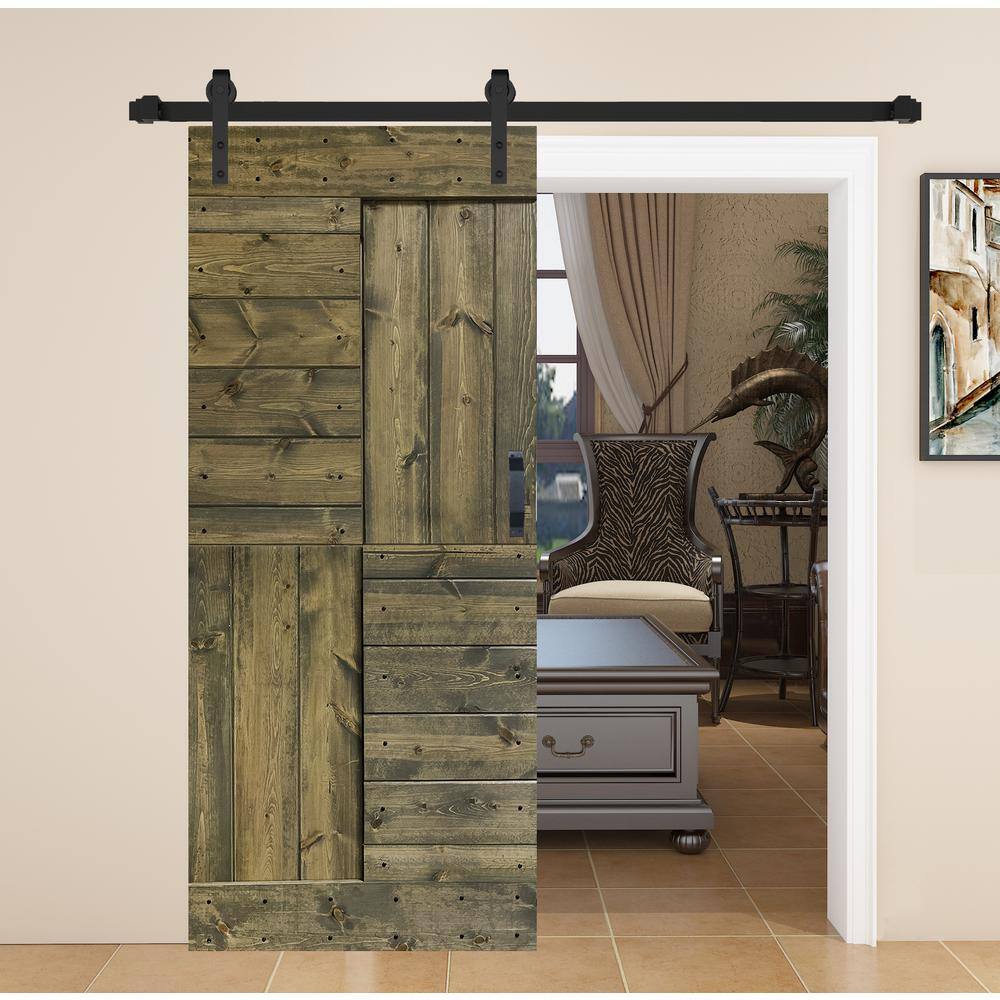 Aged Barrel Matte Black Solid Wood Sliding Barn Door Kit