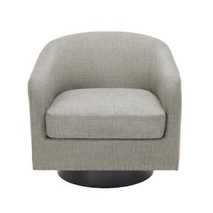 Khaki Polyester Upholstered 360°Swivel Arm Chair With Wood Base (Set of 1)
