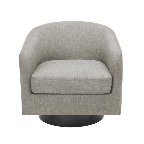 Uixe Khaki Polyester Upholstered 360°Swivel Arm Chair With Wood Base (Set of 1)