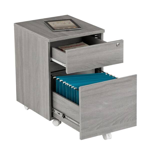 Techni Mobili Grey Rolling 2-Drawer Vertical Filing Cabinet with Lock