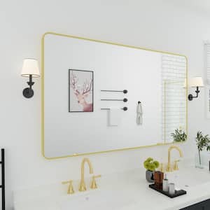 60 in. W x 36 in. H Rectangular Framed Wall Bathroom Vanity Mirror in Brass