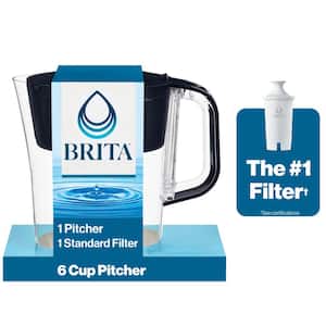 Denali 6 -Cup Small Water Filter Pitcher in Black, BPA Free