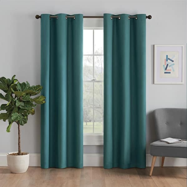 Eclipse Microfiber Thermaback Peacock Solid Polyester 42 in. W x 63 in. L Blackout Single Grommet Top Curtain Panel