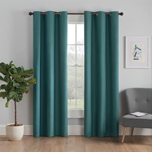 Eclipse Microfiber Thermaback Peacock Solid Polyester 42 in. W x 84 in. L Blackout Single Grommet Top Curtain Panel