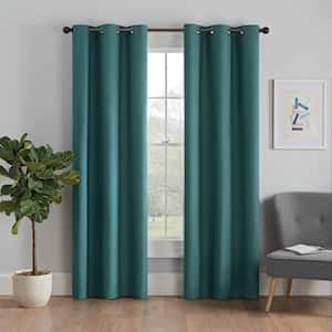 Microfiber Thermaback Peacock Solid Polyester 42 in. W x 95 in. L Blackout Single Grommet Top Curtain Panel