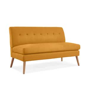 Werner 55.1 in. Mustard Yellow Linen-like Fabric with Natural Legs 2 Seat Mid Century Modern Armless Loveseat
