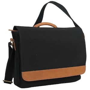 16.5 in. Black Casual Canvas Laptop Messenger Bag with 14.5 in. Laptop Compartment