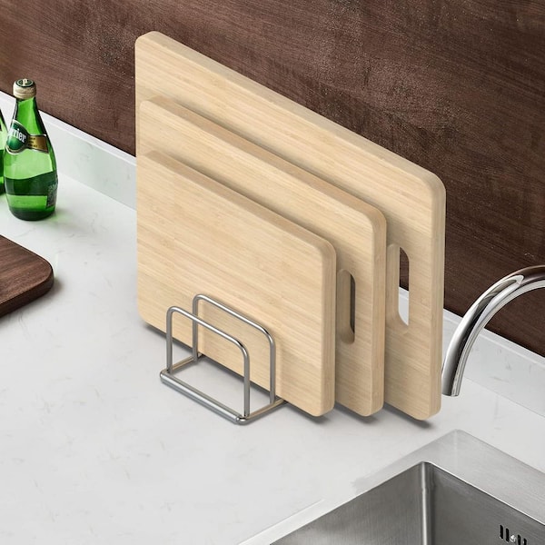 Stainless Steel Cutting Board Organizer Rack with Non-Slip Base Kitchen Countertop Chopping Board Holder