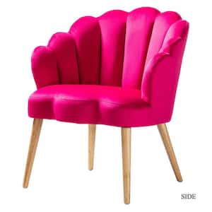 Flora Fushia Mid-century Modern Scalloped Tufted Velvet Barrel Chair with Wood Legs