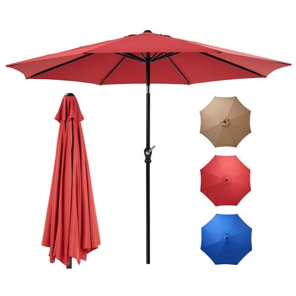 FIRNEWST 9 ft. Aluminum Sunshade Shelter Market Patio Umbrella in Red with Push Button Tilt and Crank