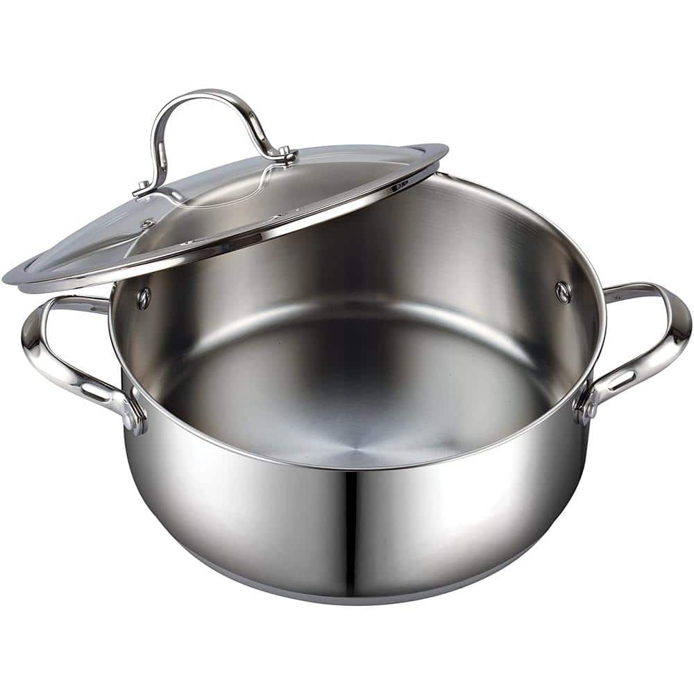 7-Quart Silver Aluminum Stainless Steel Stockpot with Glass Lid