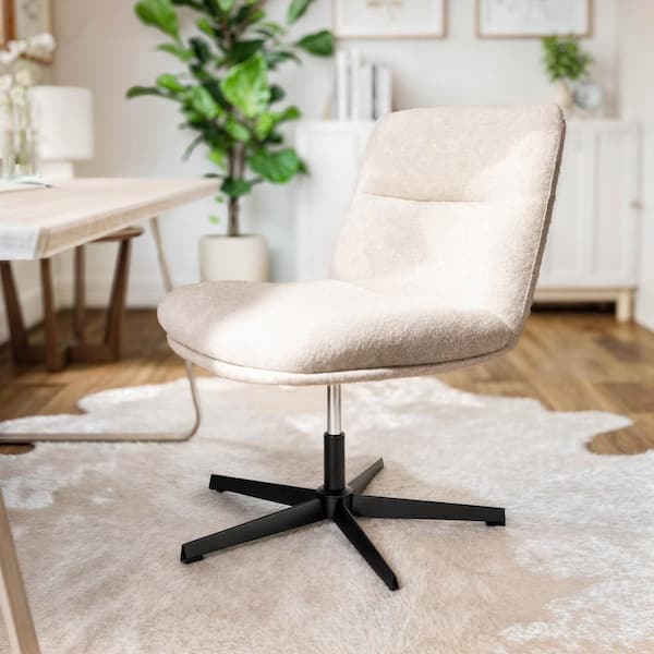 Carnegy Avenue Chloe Fabric Adjustable Height Cushioned Swivel Upholstered Task Office Chair Cream in Faux Shearling/Black Frame