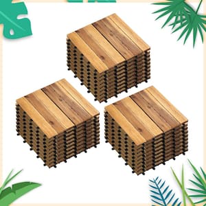 12 in. W x 12 in. L Square Patio Natural Color Wood Interlocking Flooring Deck Tiles Straight Pattern (27-Pack)