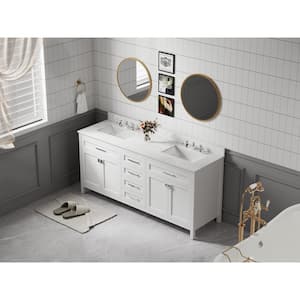 72.6 in. W x 22.4 in. D x 40.7 in. H Double Sink Bath Vanity in White with White Engineered Stone Top