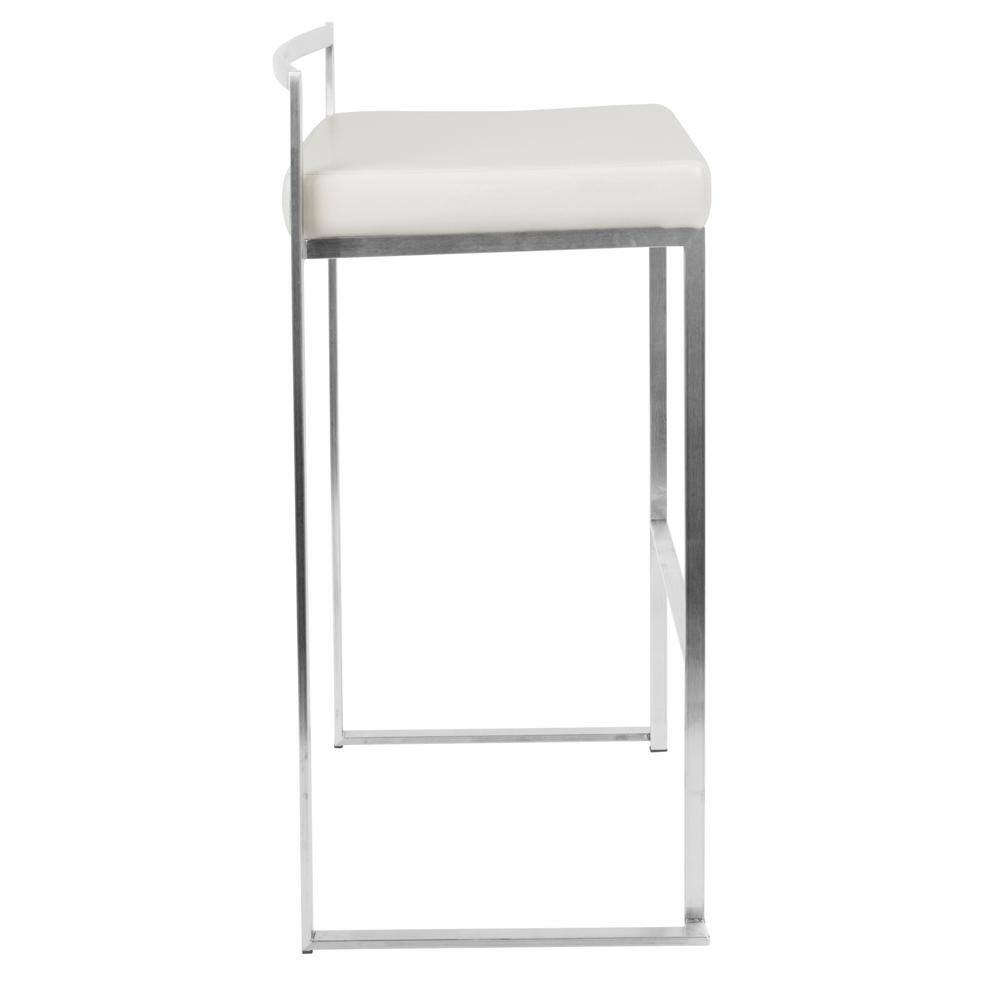 Fuji Off-White Leather and Steel Bar Stools, Set of 2