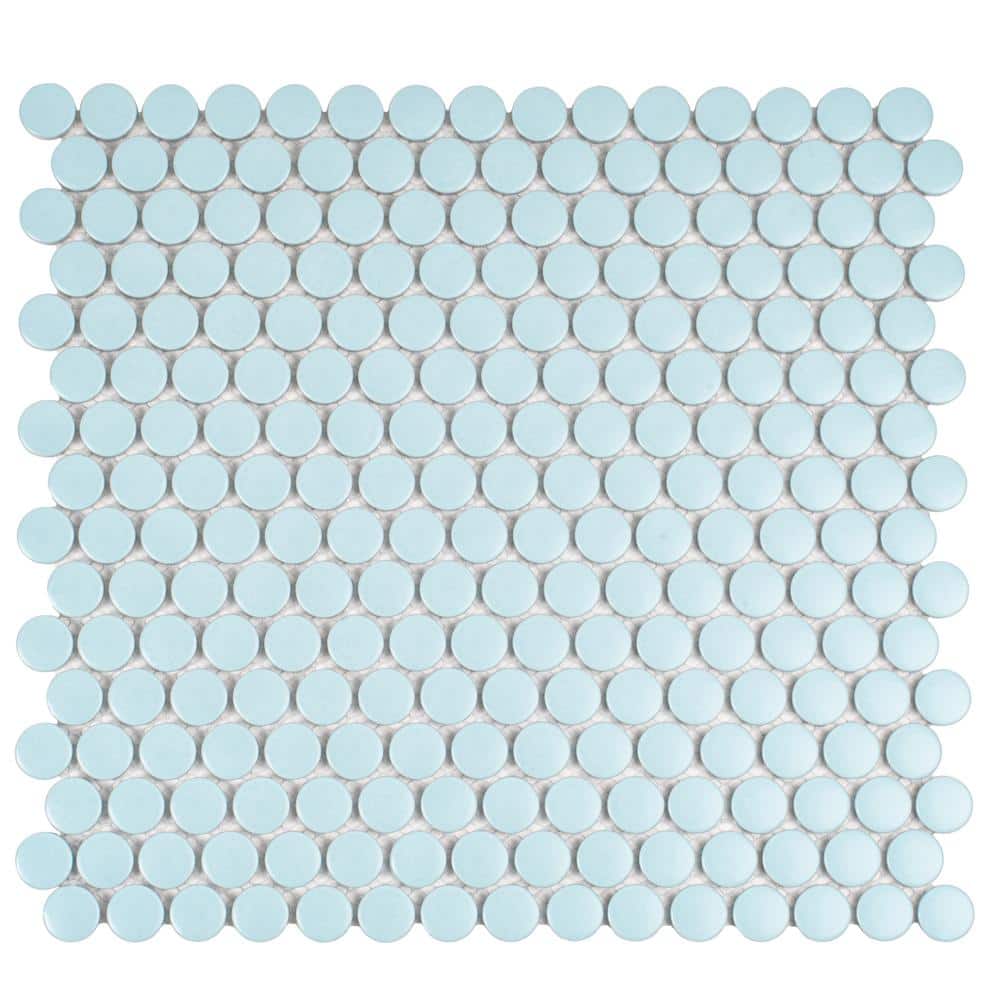 Cirkel Cyan Blue Matte Porcelain Penny Round Mosaic Tile Sheet