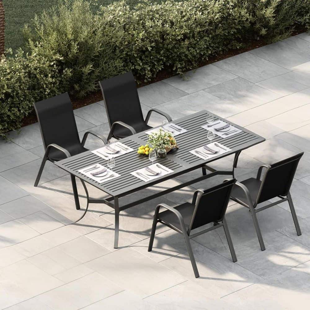Stackable Metal Outdoor Dining Chair Set of 4 in Black Textilene price history on PriceWatchPro