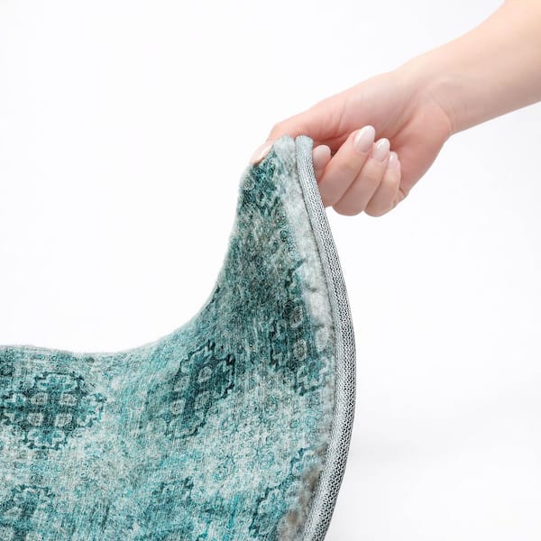 Dream Shag Premium Machine Washable Abstract ADS557 Teal 2 ft. x 7 ft. Runner Rug