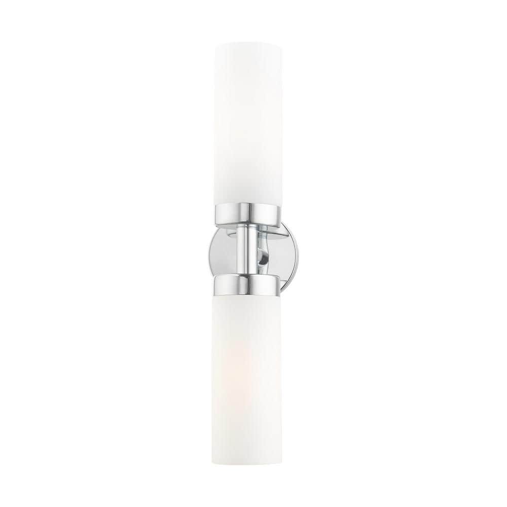 Aero Polished Chrome 2-Light Vanity with Satin Opal White Glass