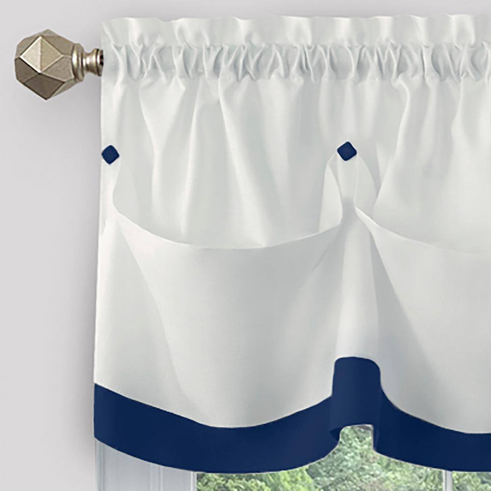 Navy and White Polyester Rod Pocket Valance with Diamond Buttons