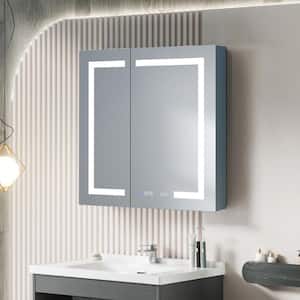 30 in. W x 32 in. H Rectangular Silver Aluminum Recessed/Surface Mount LED Medicine Cabinet with Mirror