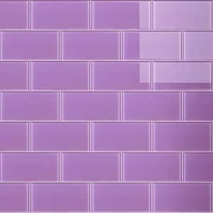 Crystile Purple 6 in. x 3 in. Subway Glossy Glass Mosaic Tile Sample