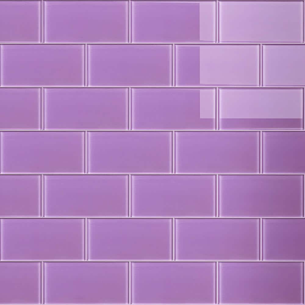 MOLOVO Crystile Purple 3 in. X 6 in. Glossy Glass Subway