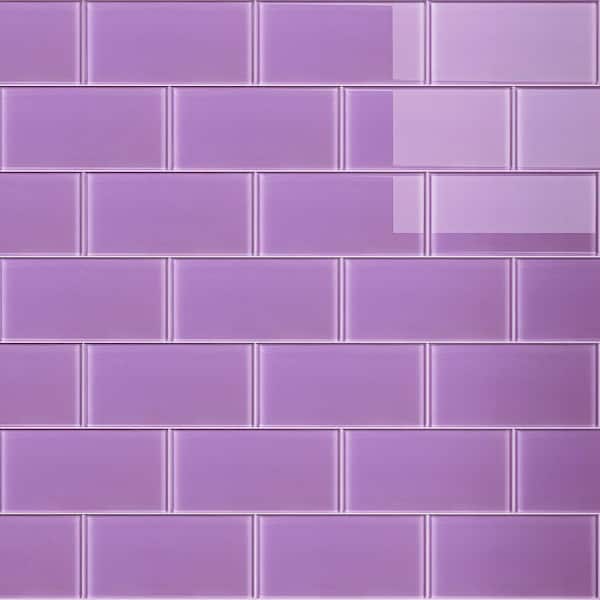 MOLOVO Crystile Purple 3 in. X 6 in. Glossy Glass Subway Tile (10 sq. ft./Case)