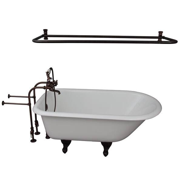 Barclay Products 4.5 ft. Cast Iron Ball and Claw Feet Roll Top Tub in White with Oil Rubbed Bronze Accessories