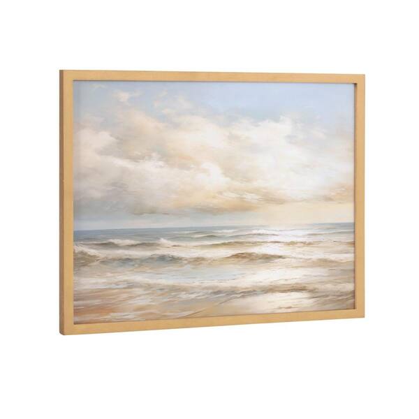 Kate and Laurel Gallery Beach Waves Sunset Cloud Landscape by The Creative Bunch Studio Gold Framed Art Print 16 in. x 12 in.