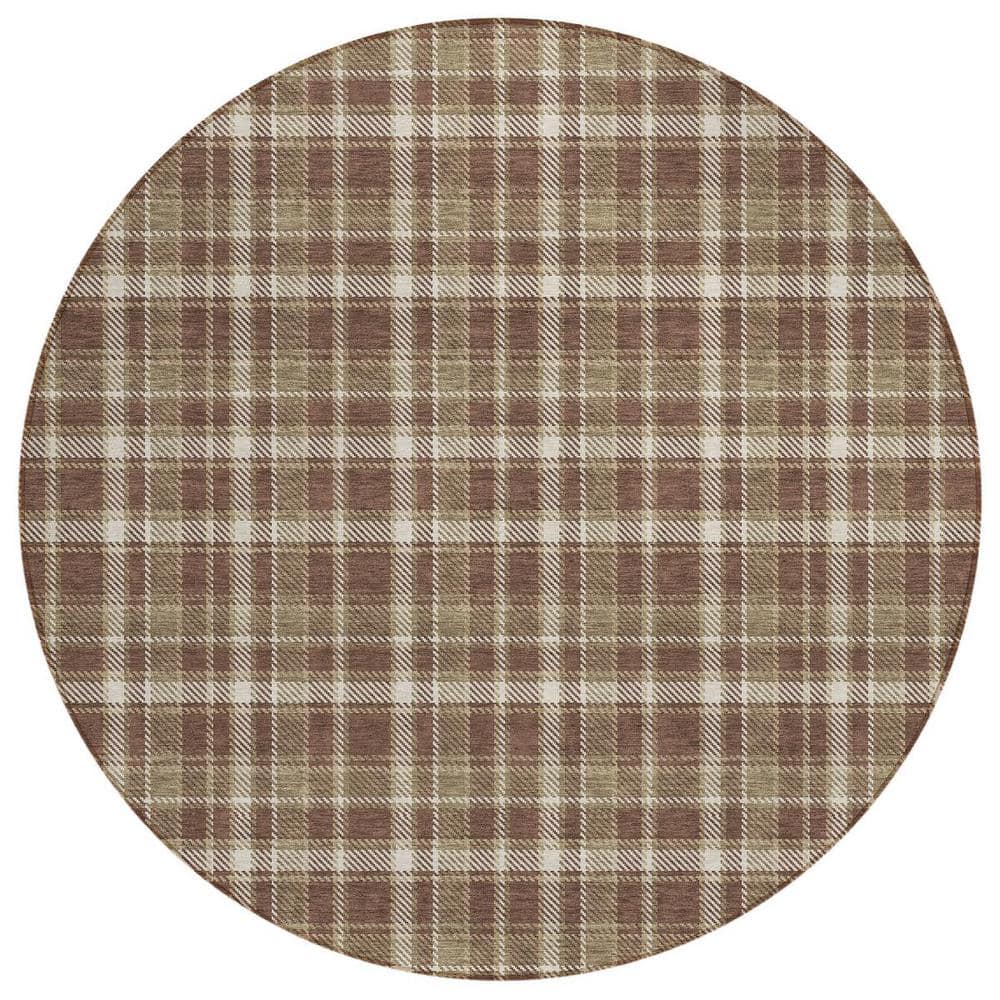 Chocolate and Ivory 8 ft. Round Woven Plaid Round Indoor/Outdoor Area Rug price history on PriceWatchPro