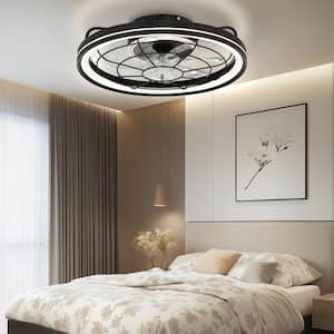 19 in. Indoor Black Caged Enclosed Ceiling Fan with LED Light Modern Low Profile Ceiling Fan with Remote and App Control