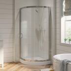 Breeze 32 in. L x 32 in. W x 76 in. H Corner Shower Kit with Reversible Sliding Door and Shower Base