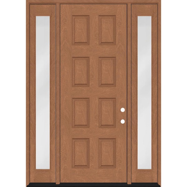 Steves & Sons Regency 68 in. x 96 in. 8-Panel LHIS AutumnWheat Stain Mahogany Fiberglass Prehung Front Door w/Dbl 14in. Sidelites