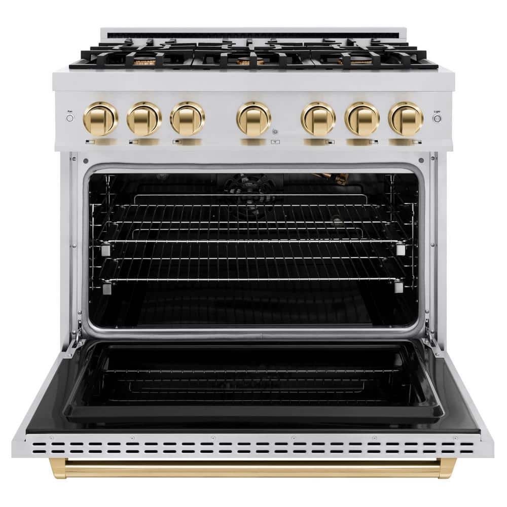 ZLINE 36" Stainless Steel Gas Range with Polished Gold Accents