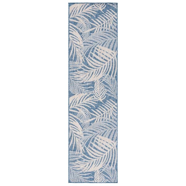 Beach House Blue/Ivory 2 ft. x 10 ft. Oversized Tropical Indoor/Outdoor Runner Rug