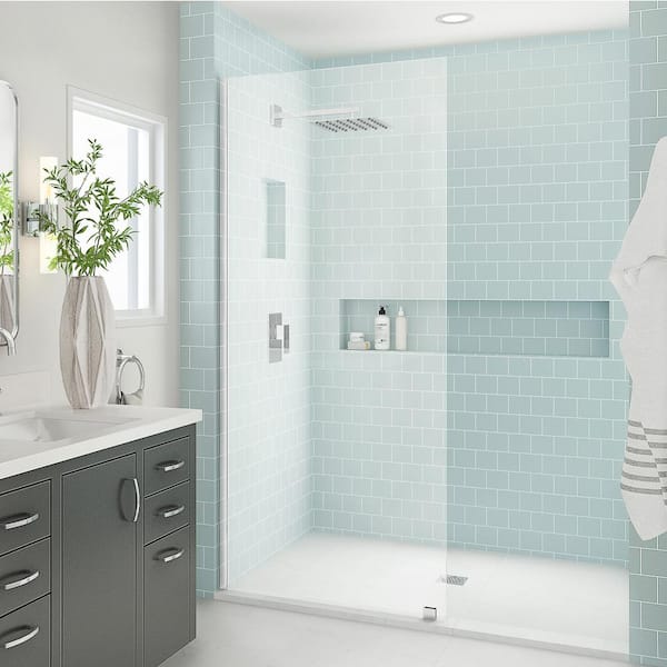 Aston Elyse XL 32 in. W x 80 in. H Fixed Frameless Shower Door in Polished Chrome with Clear StarCast Glass