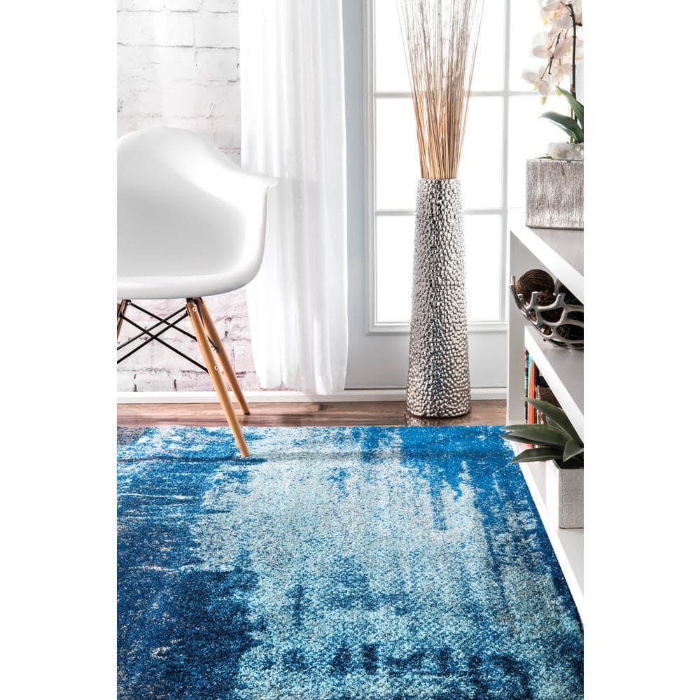 Blue Abstract Synthetic Rectangular Reversible Area Rug