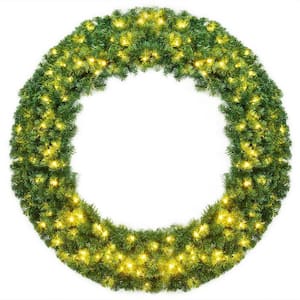48 in. Green Pre-Lit LED Artificial Christmas Wreath