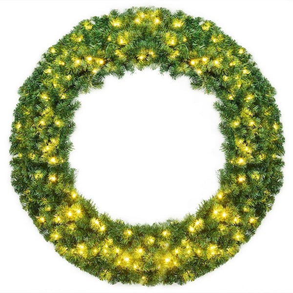48 in. Green Pre-Lit LED Artificial Christmas Wreath