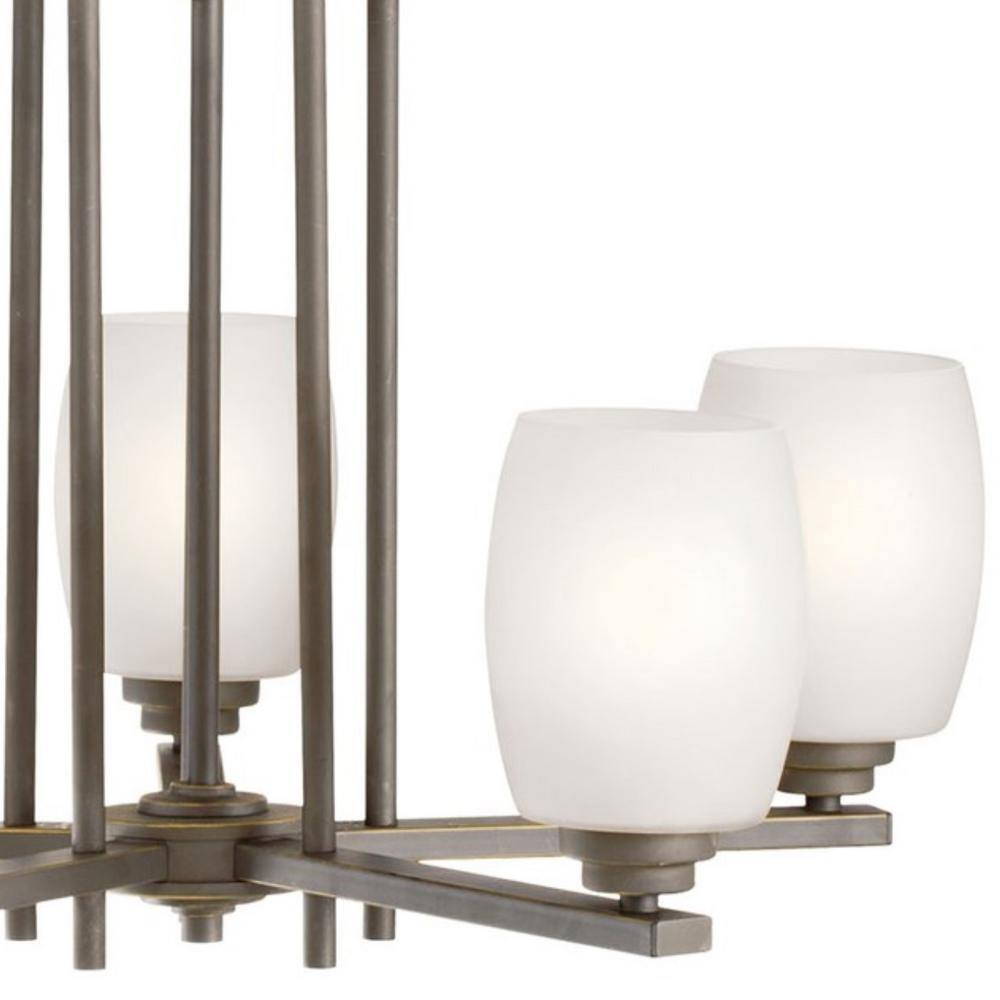 Elegant Olde Bronze 5-Light Chandelier with Satin Etched Opal Glass