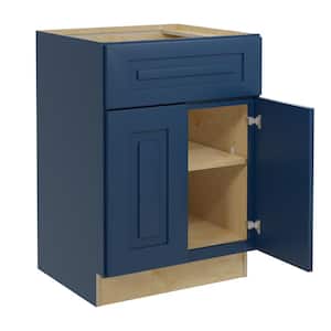 Grayson Mythic Blue Painted Plywood Shaker Assembled Bath Cabinet Soft Close 24 in W x 21 in D x 34.5 in H