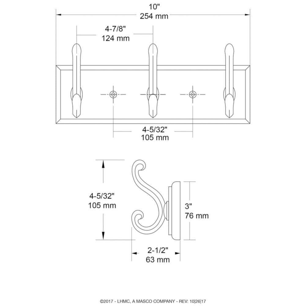 10-inch White and Satin Nickel Scroll Hook Rack